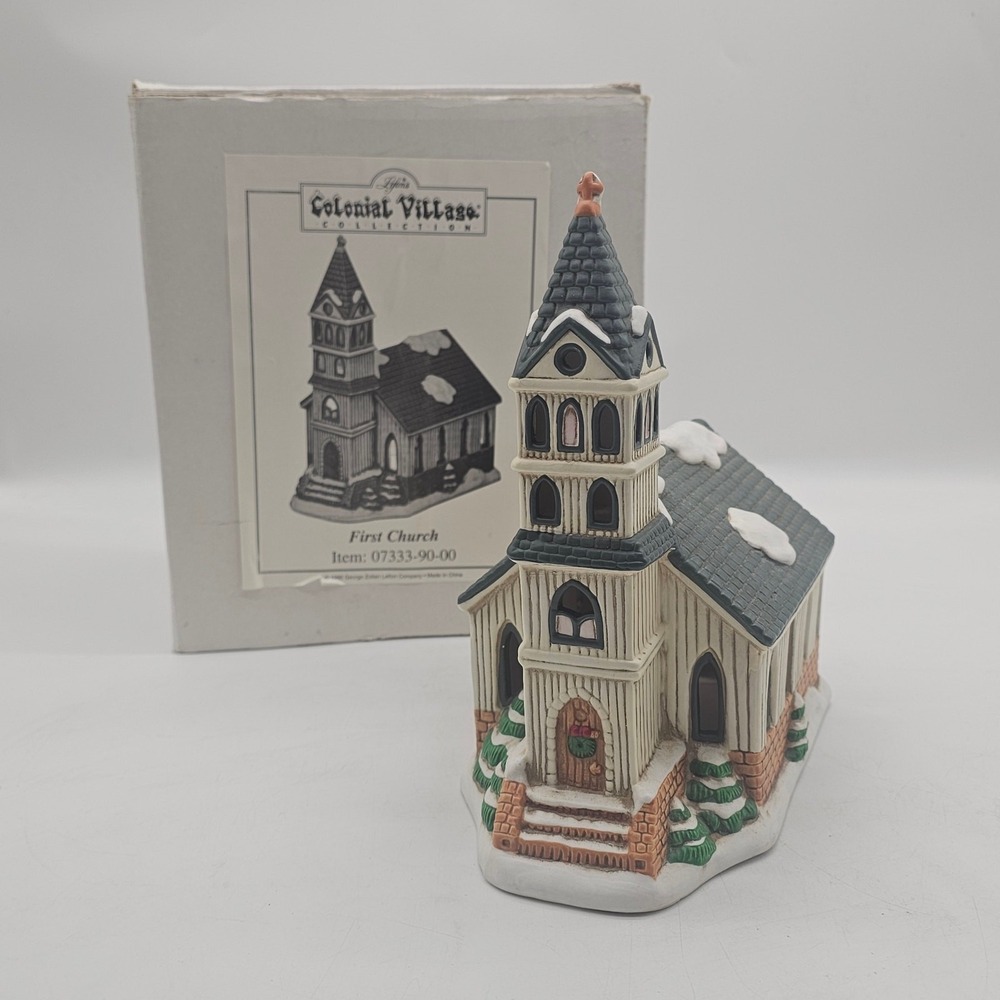 Vintage Lefton Colonial Christmas Village Church 1989 #07333 Byron Wood